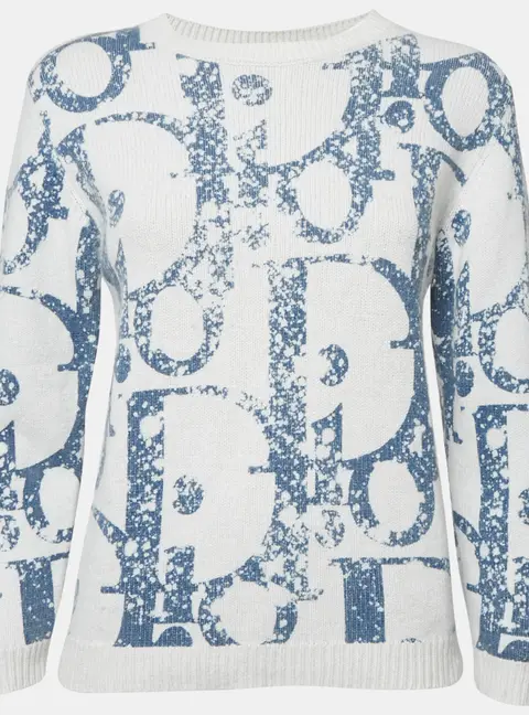 Dior Kids White Oblique Print Wool Blend Sweater 12 Yrs