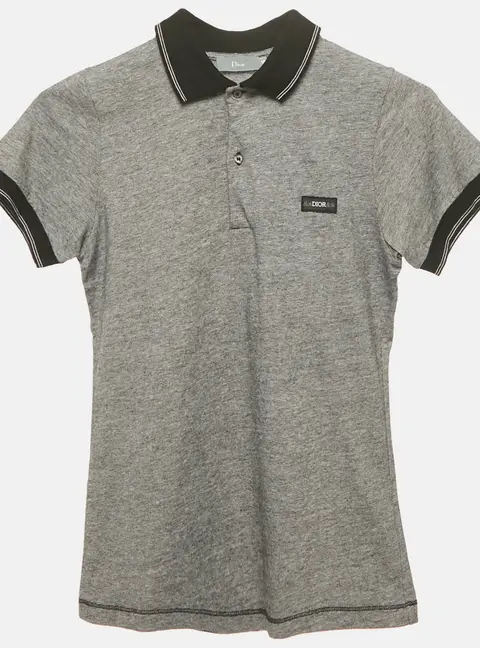 Dior Kids Grey Patterned Cotton Jersey Polo T-Shirt 10 Yrs