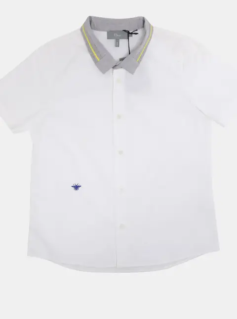 Dior White/Grey Cotton Bee Embroidered Long Sleeve Shirt 6 Yrs
