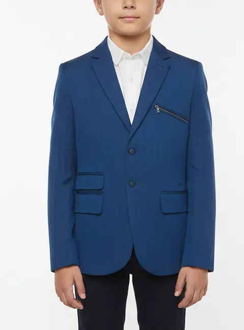 Dior Homme Kids Navy Blue Herringbone Cotton Tailored Blazer 12 Yrs