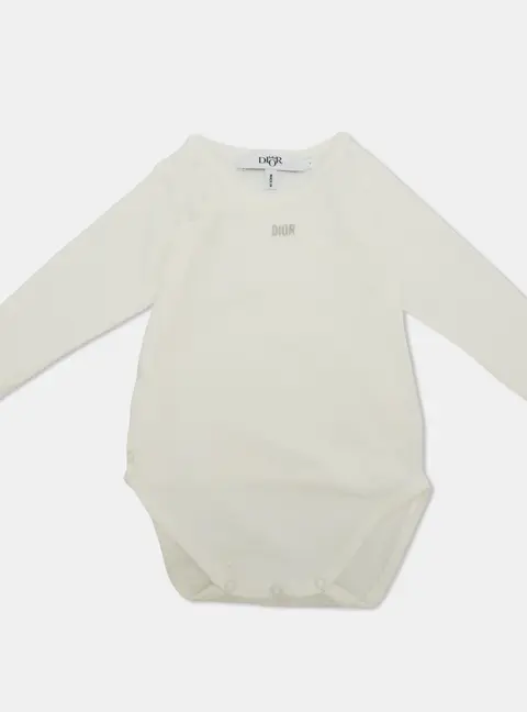 Baby Dior White Logo Embroidered Jersey Bodysuit 1 Yr