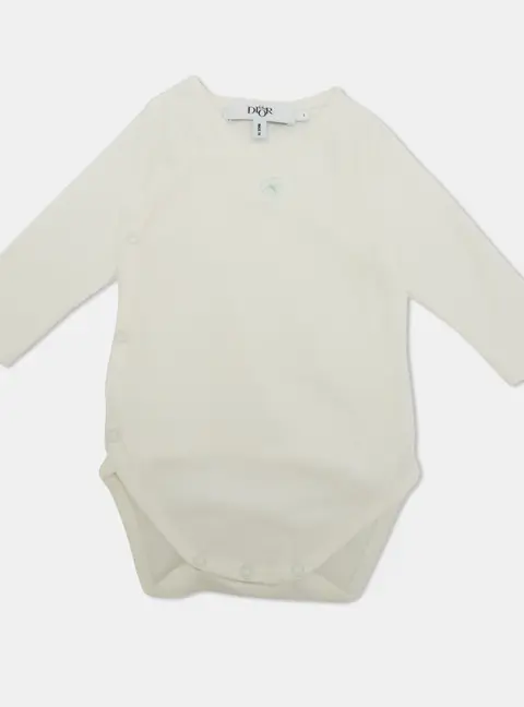Baby Dior White Clover Leaf Embroidered Jersey Bodysuit 1 Yr