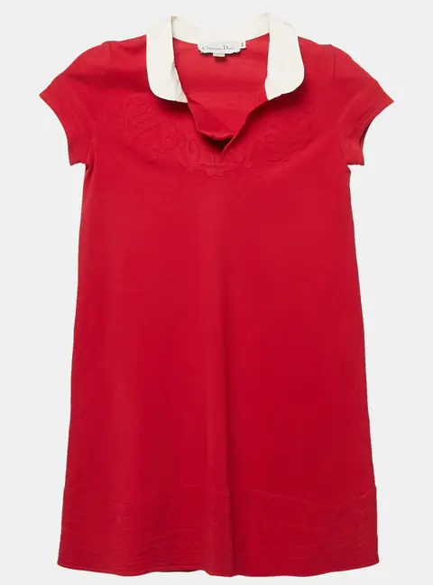 Dior Pink Cotton Pique Knit Emboss Detail Polo Dress 8 Yrs