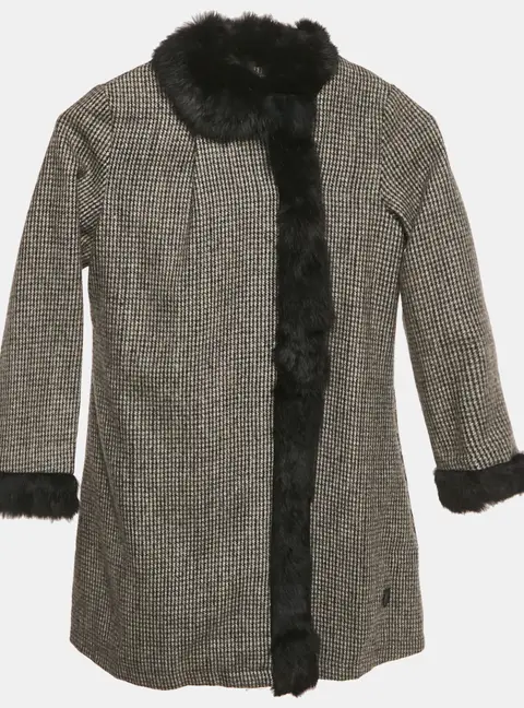 Christian Dior Kids Black Houndstooth Real Fur Trim Jacket 8Yrs