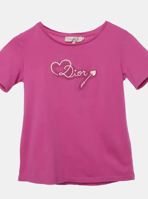 Dior Pink Cotton Knit Logo Detail T-Shirt 10Yrs