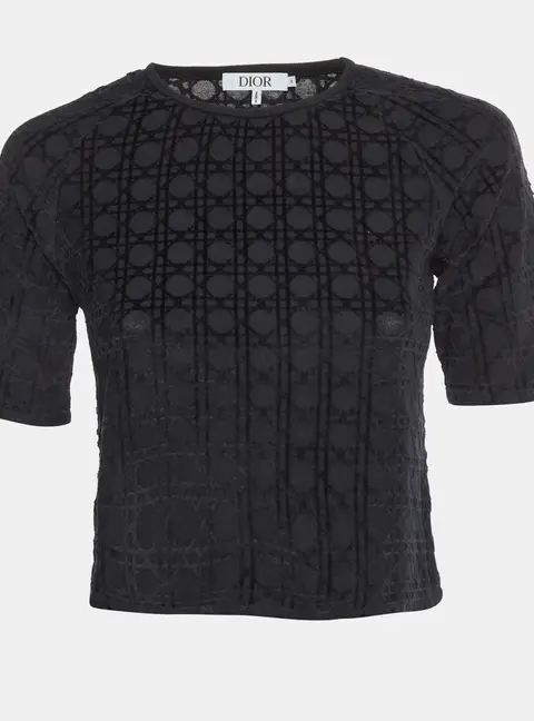 Dior Kids Black Cannage Pattern Velvet and Cotton Knit Top 12 Yrs