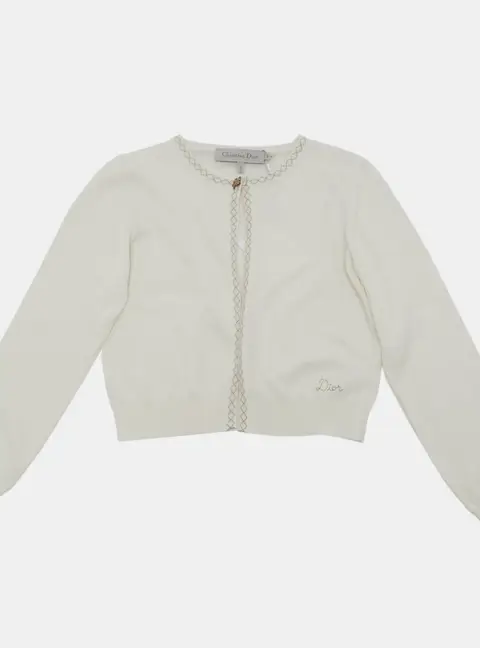 Dior Kids White Cotton Knit Long Sleeve Cardigan 8 Yrs