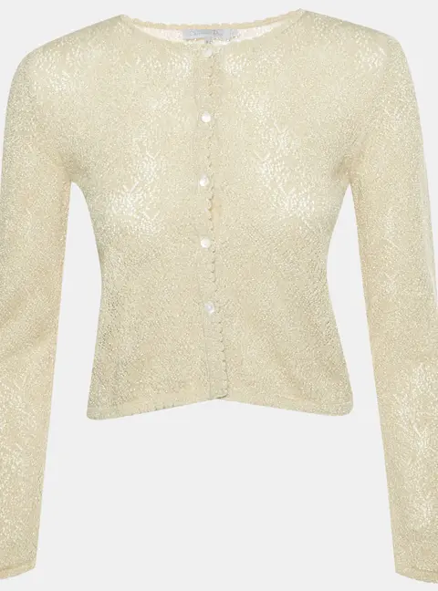 Christian Dior Kids Metallic Beige Eyelet Knit Button Up Cardigan 12 Yrs