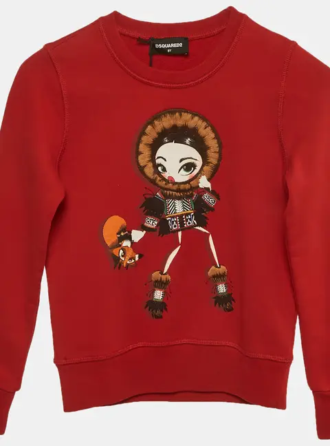Dsquared2 Kids Red Printed Cotton Sweatshirt 8Yrs
