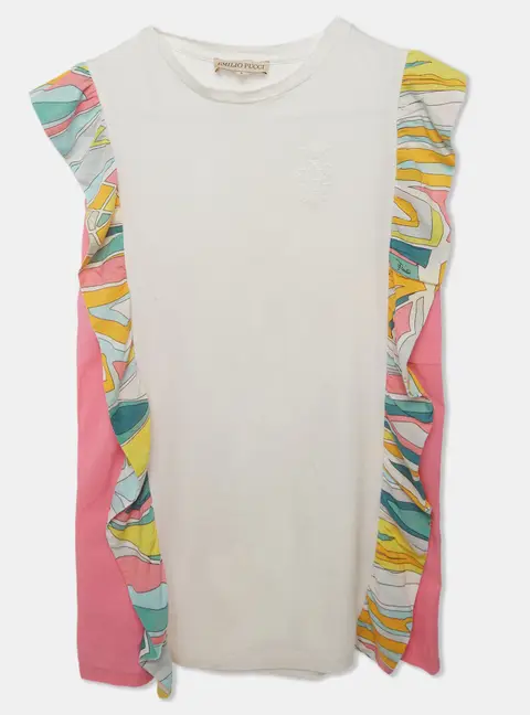Emilio Pucci Kids White Jersey Ruffle Trim Dress 6 Yrs