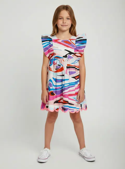Emilio Pucci Kids Multicolour Abstract Print Stretch Cotton Ruffle Dress 4Yrs