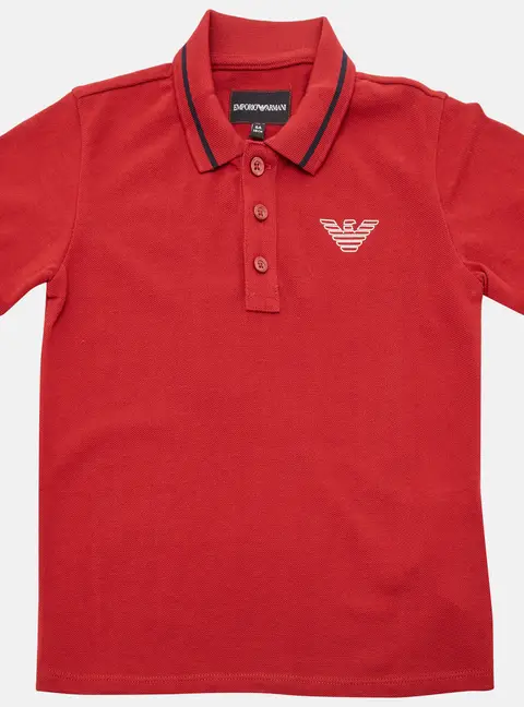 Emporio Armani Kids Red Eagle Logo Print Cotton Pique Polo T-Shirt 6 yrs
