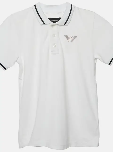 Emporio Armani Kids White Eagle Logo Print Cotton Pique Polo T-Shirt 6 Yrs