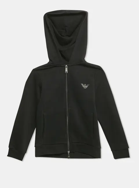 Emporio Armani Kids Black Cotton Knit Hooded Jacket 6 Yrs