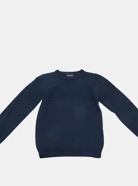 Emporio Armani Kids Navy Blue Logo Intarsia Knit Sweater 10 Yrs