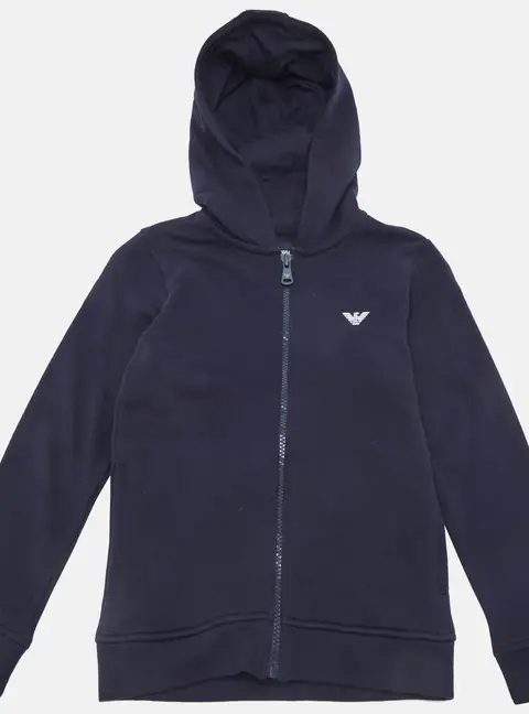 Emporio Armani Kids Navy Blue Logo Trim Cotton Knit Hooded Jacket 8 Yrs
