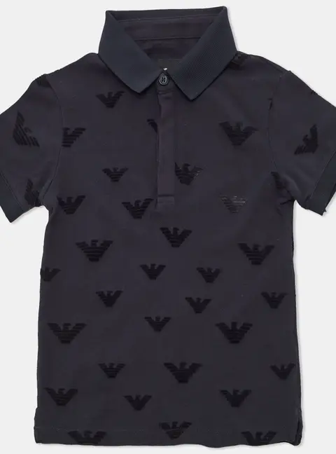 Emporio Armani Kids Navy Blue Logo Flocked Cotton Polo T-Shirt 4 Yrs