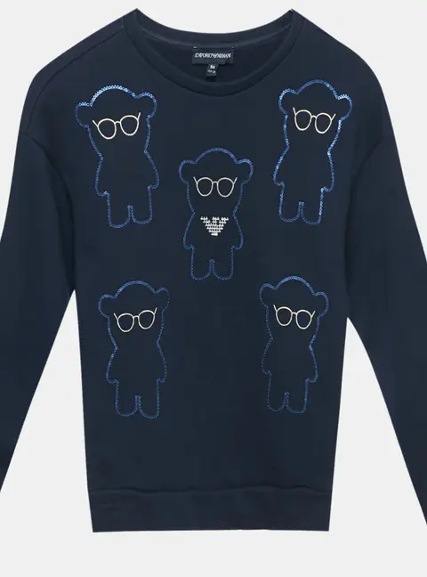 Emporio Armani Kids Blue Sequin Teddy Cotton Sweatshirt 8Yrs