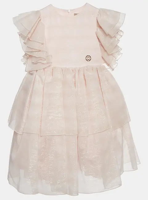 Elie Saab Junior Pink Stripe Lurex Chiffon Ruffle Party Dress 4 Yrs