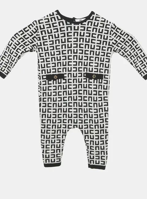 Elisabetta Franchi Black/White Monogram Knit Sleepsuit 6M