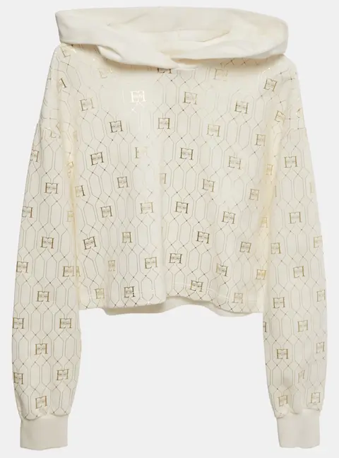 Elisabetta Franchi Kids White Foil Logo Print Cotton Cropped Hoodie 12+ Yrs