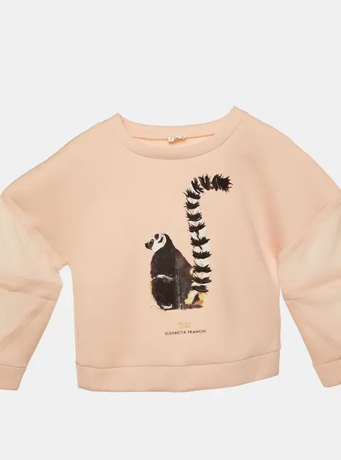 Elisabetta Franchi La mia Bambina Pink Lemur Print Jersey Sweatshirt XL