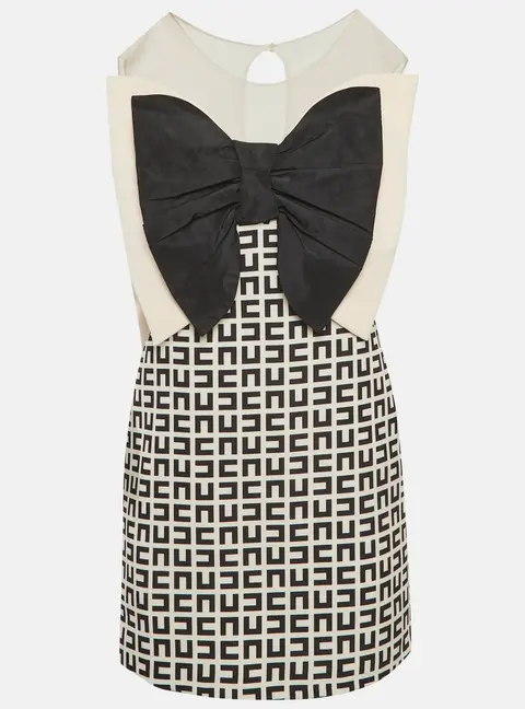 Elisabetta Franchi Kids Cream Monogram Print Crepe and Tulle Dress 12Yrs
