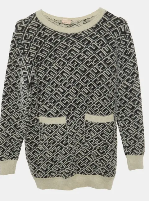 Elisabetta Franchi Kids Black/White Monogram Faux Mohair Dress 10 Yrs