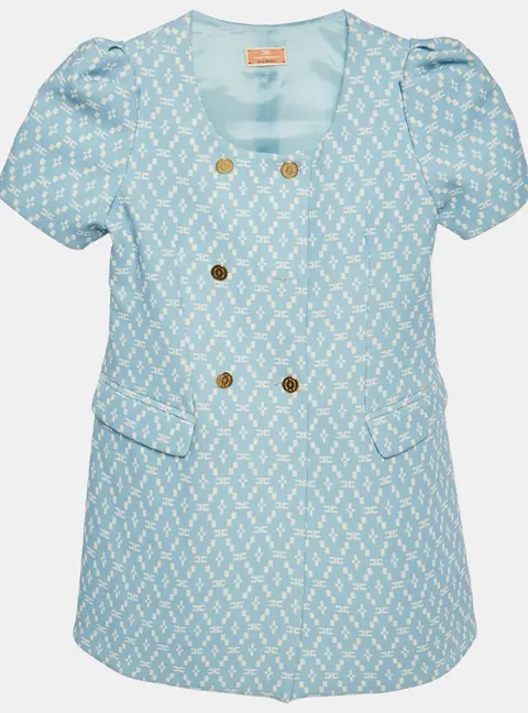Elisabetta Franchi Blue Geometric Pattern Crepe Mini Dress 6 Yrs