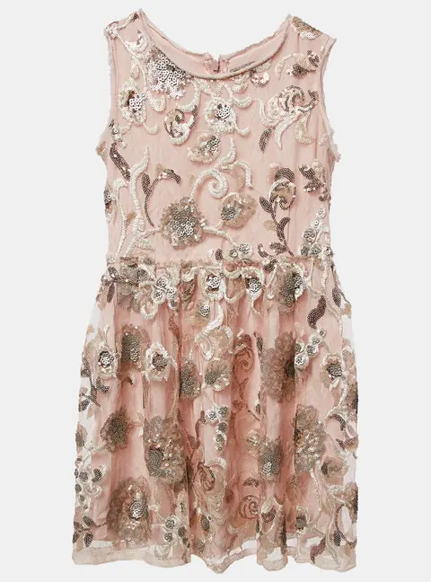 Ermanno Scervino Junior Pink Sequin Crepe Sleeveless Dress 6 Yrs