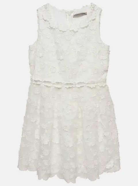 Ermanno Scervino Kids White Floral Embroidery and Applique Organza Dress 6 Yrs