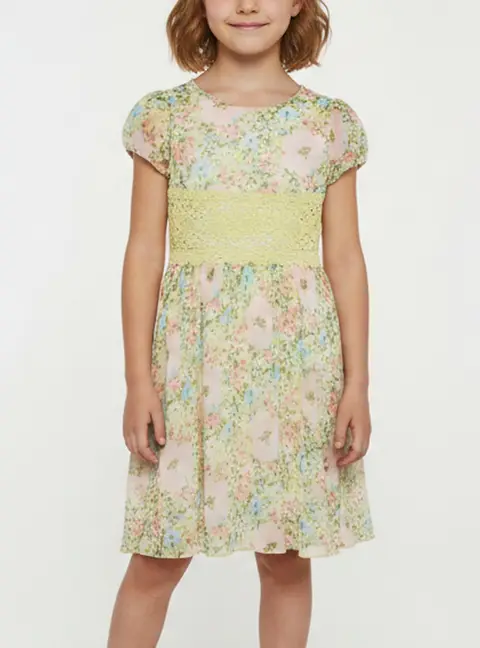 Ermanno Scervino Multicolour Floral Print Chiffon Puff Sleeves Dress 8 Yrs