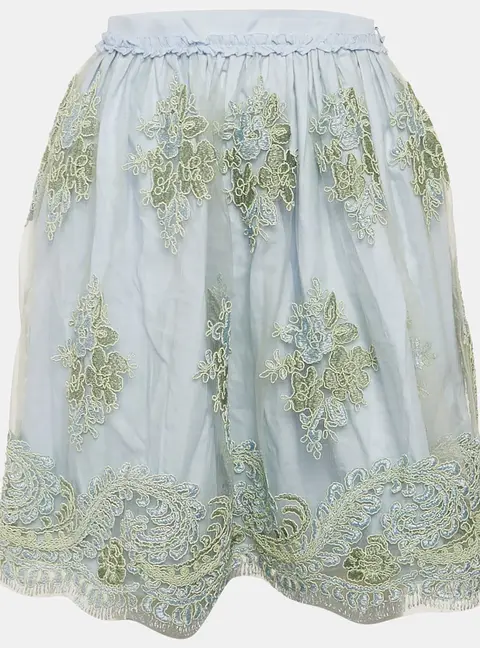 Ermanno Scervino Blue Embroidered Tulle Ruffled Skirt 10 Yrs