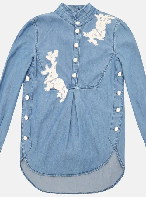 Ermanno Scervino Junior Navy Blue Lace Trim Camicia Blouse 4 Yrs