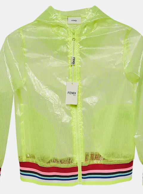 Fendi Neon Green Printed Synthetic Sheer Jacket 9Y