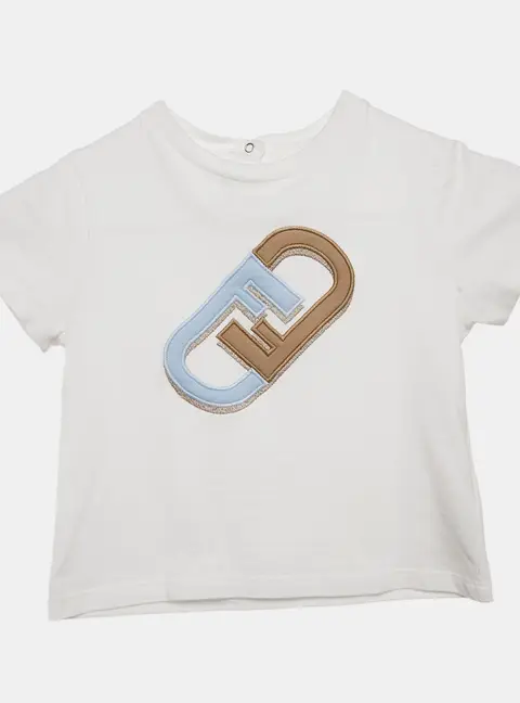 Fendi Kids White Logo Applique Cotton T-Shirt 18 M