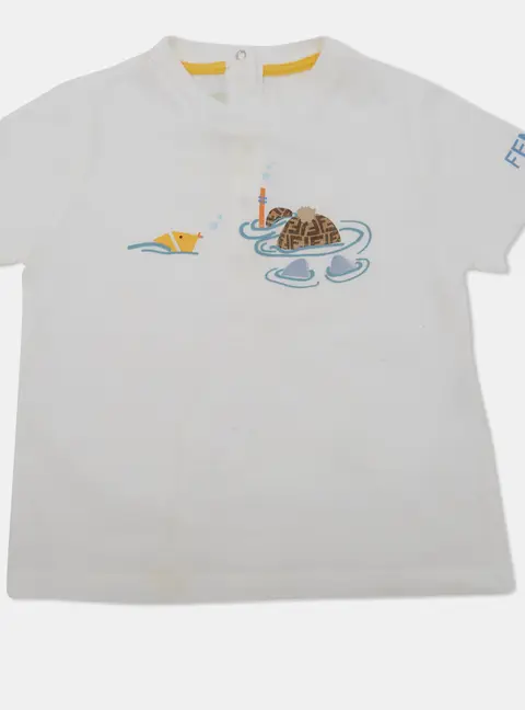 Fendi Kids White Marine Graphic Jersey T-shirt 18 M