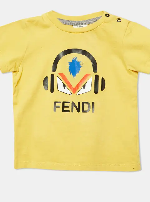 Fendi Kids Yellow Monster Eye Print Cotton T-Shirt Size 12M