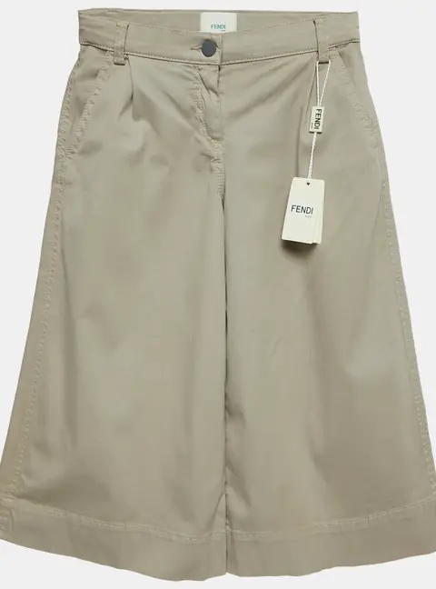 Fendi Kids Beige Gabardine Wide Leg Trousers 6 Yrs