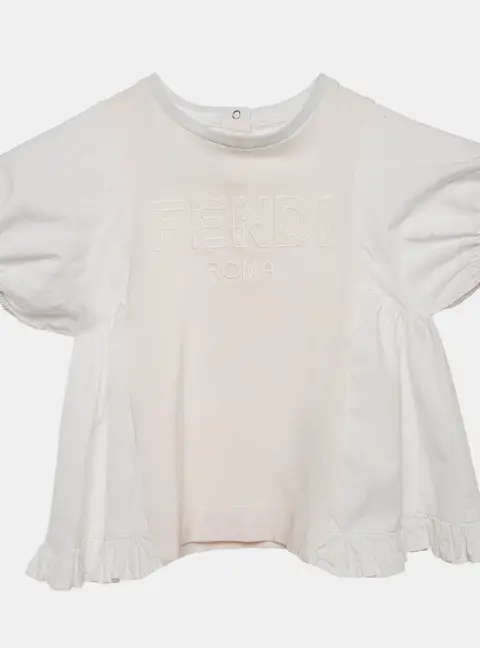 Fendi Kids White Cotton Ruffled Hem Top 12 M