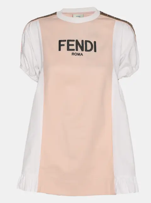 Fendi Kids Pink/White Jersey Logo Embroidered Dress 7 Yrs
