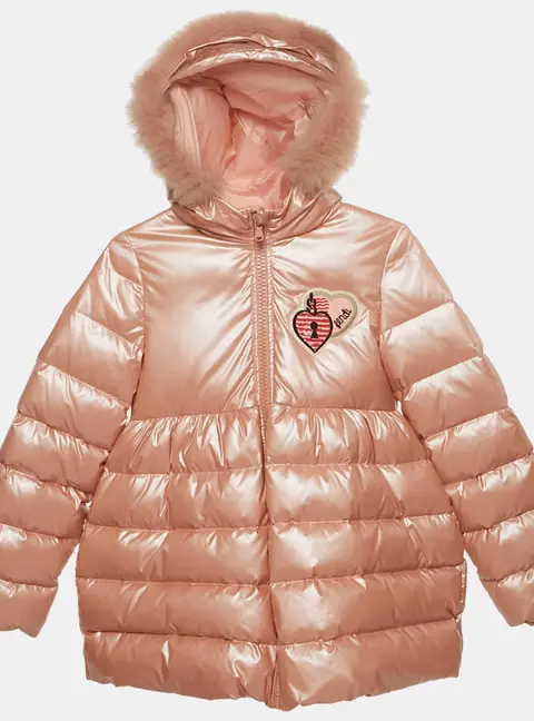 Fendi Kids Pink Nylon Fur Trim Down Puffer Jacket 9Yrs