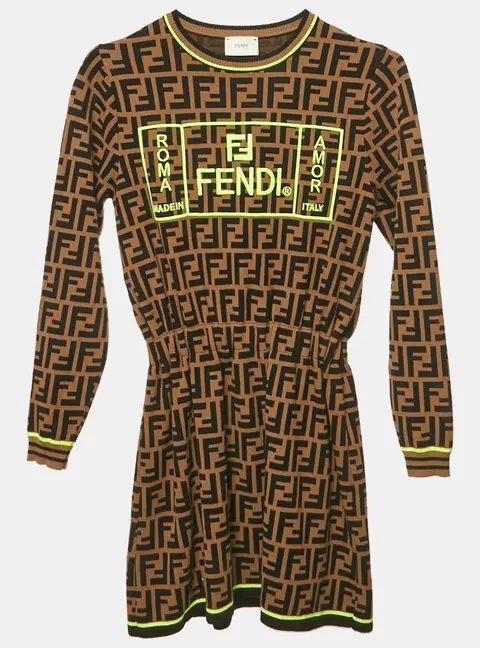 Fendi Kids Brown Zucca Stretch Knit Dress 8Yrs