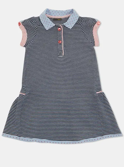 Fendi Blue Striped Jersey Puff Sleeve Dress 2 Yrs