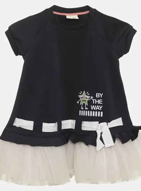Fendi Navy Blue/White Jersey and Tulle Ruffled Dress 4 Yrs