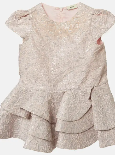 Fendi Light Pink Metallic Jacquard Frill Dress 12 M