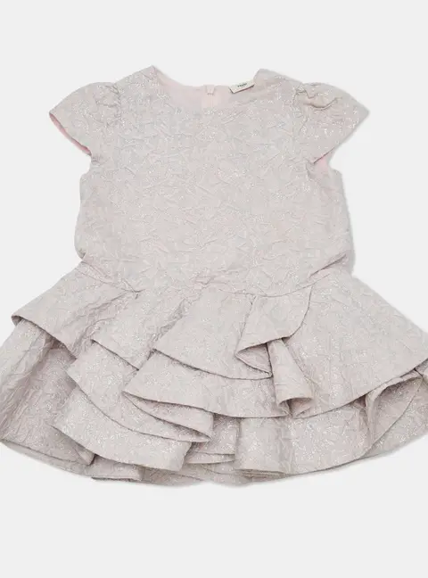Fendi Kids Pink Lurex Jacquard Ruffled Dress 24M