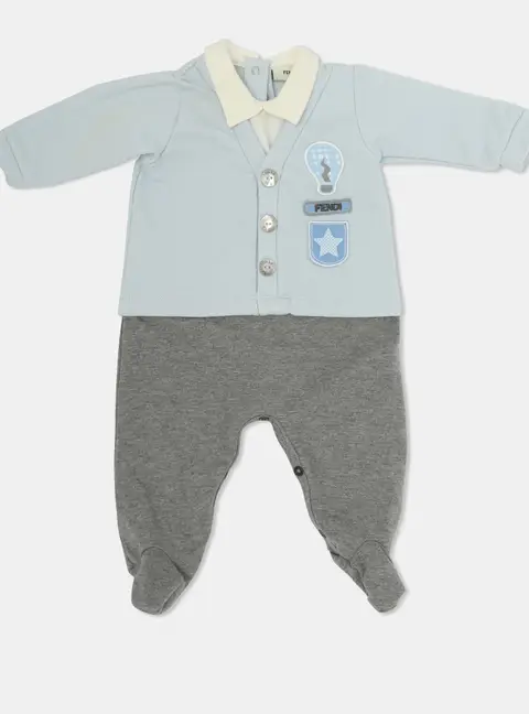 Fendi Light Blue/Grey Stretch Cotton Romper 3 months