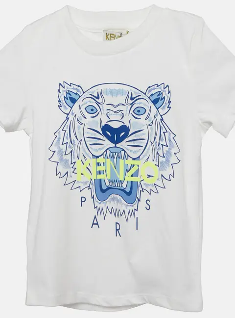 Kenzo Kids White Tiger Graphic Cotton Knit T-Shirt 2 Yrs