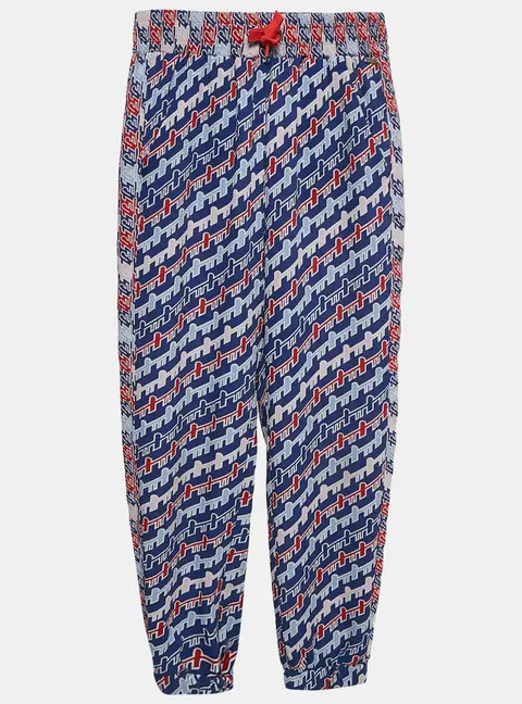 Kenzo Kids Blue/Red Printed Crepe Track Pants 8 Yrs